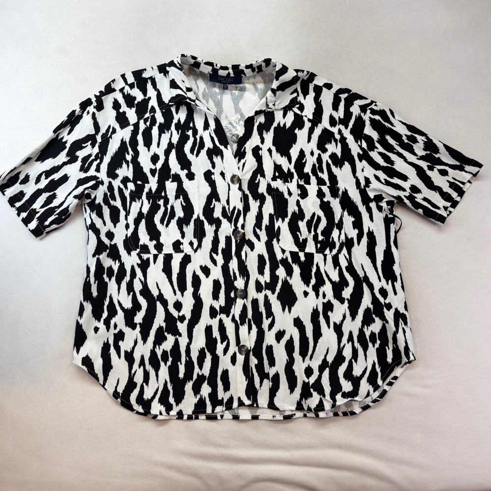 Rachel Rachel Roy Button Down Shirt Women XL Black White Animal Print New